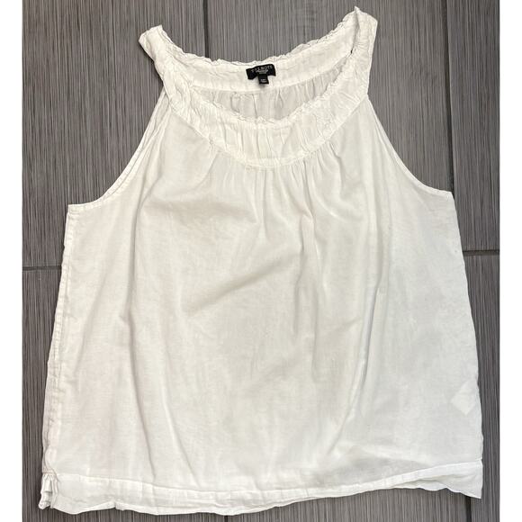 Talbots White Cotton Tank Top Runched Neckline Size Petite 14 Lined Beach - Picture 1 of 4
